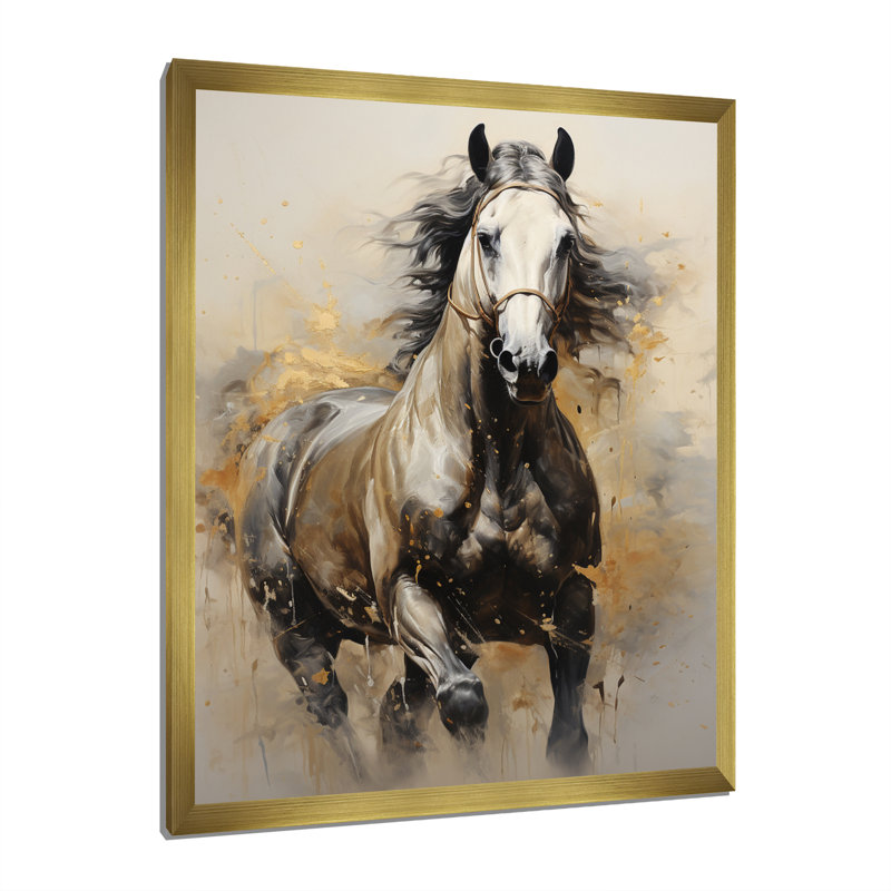 «Keavie Beige Horse Golden Équitation pointillisme», reproduction d'art sur toile, H 40 po x l 30 po x P 1,5 po