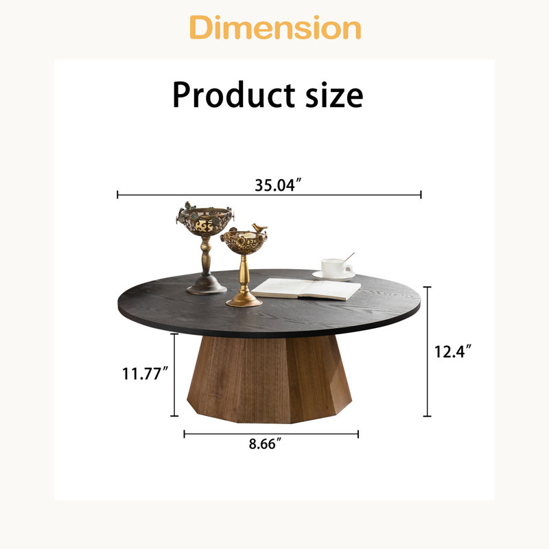 Table basse ronde en bois à piédestal robuste pour salon facile à assembler, H 12,4 po x L 35,04 po x l 35,04 po