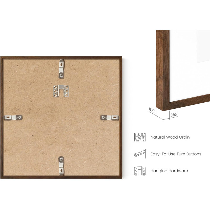 Brown Solid Wood Picture Frame with Mat, 4 x 4