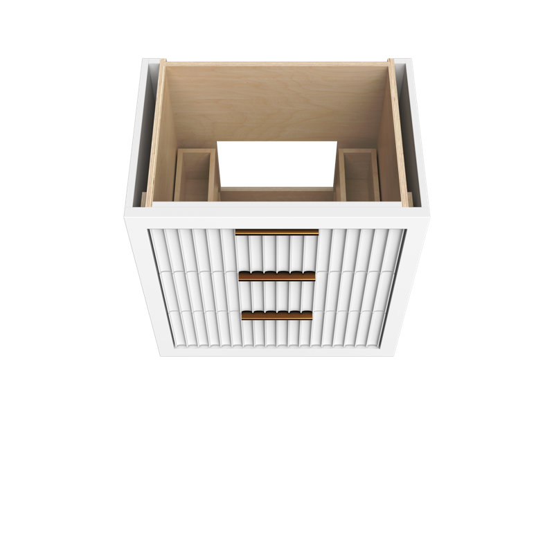 Meuble-lavabo simple à trois tiroirs Lecrieú, Blanc pur, Or rose, 30"