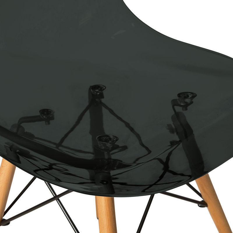 Dubuque Dining Side Chair with Metal Eiffel Base Design and Beech Wood Legs, Transparent Black, 4