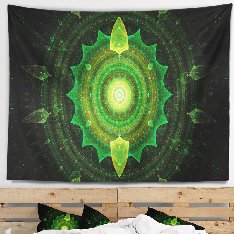 Tapisserie à sphères fractales vert abstrait cabalistic, H 78 po x l 92 po