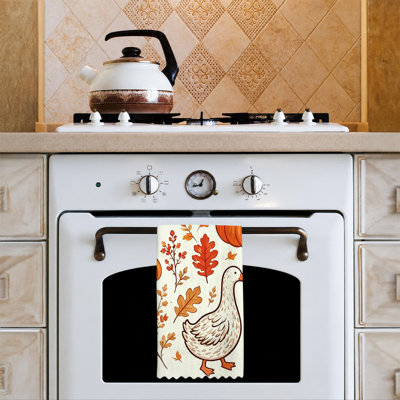  Serviette de cuisine en microfibre d'Halloween, linges à vaisselle réutilisables absorbants, décoratifs résistants à la décoloration, 16 po x 24 po, imprimé d'automne beige oie