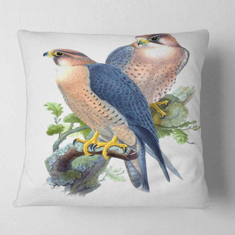 Oiseaux rétro II - coussin traditionnel imprimé, 16" x 16"
