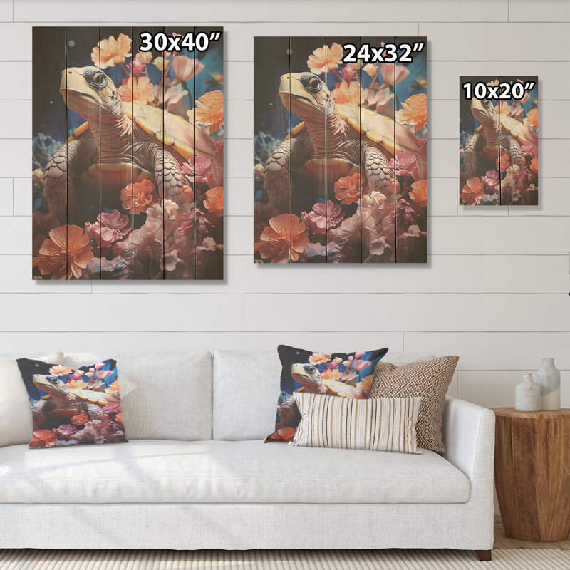 Romantisme, tortue I, art mural sur bois de pin naturel, H 20 po x l 10 po