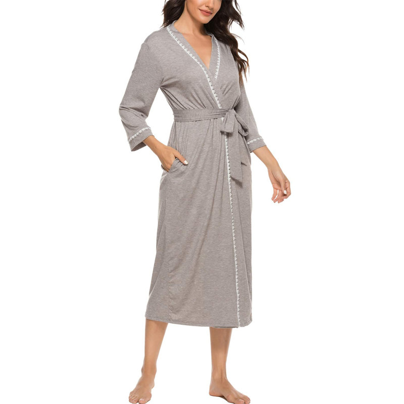 Nemanja Satin Mid-Calf Bathrobe, XL, Grey