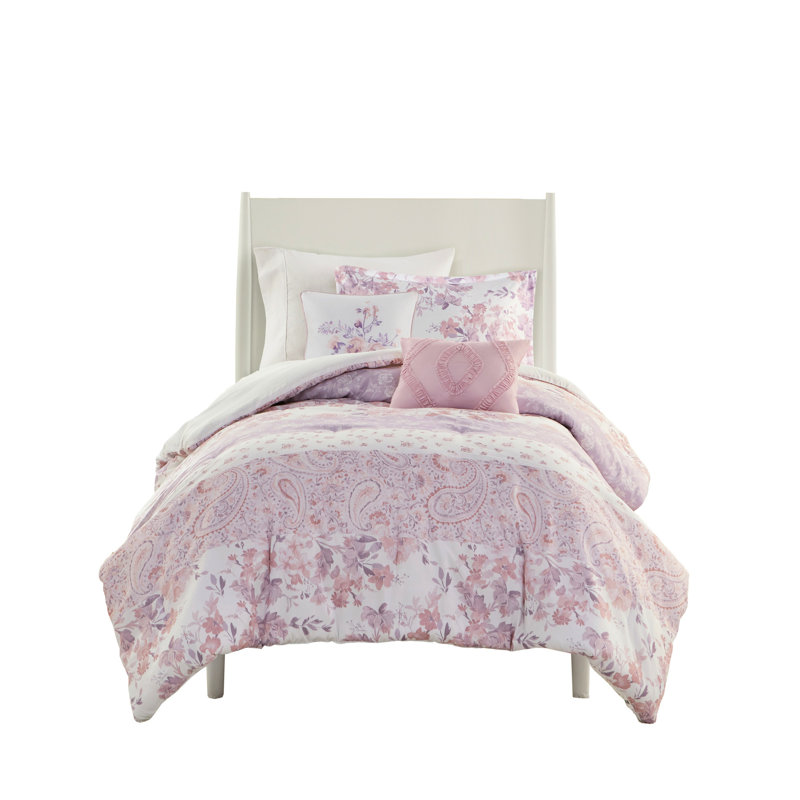 Édredon double / grand avec motif cachemire floral, 2 taies décoratives et coussins