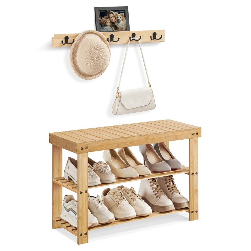 Mairead 75 cm W Hallway Set with Storage Bench and Shoe Storage, Beige
