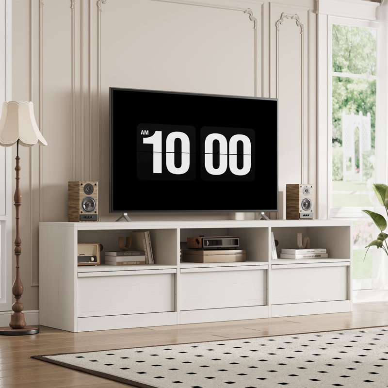 70" Mid Century Modern TV Stand for 80" TVs - Storage Drawer & Open Shelves Media Console Cabinet, White