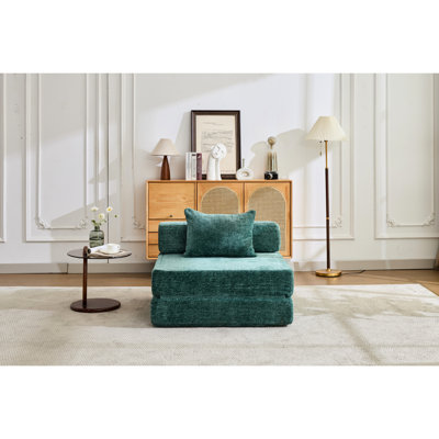 Convertible monoplace foncé, conception à compression avec structure de forme fixe, tissu chenille pour lit de repos au sol, documentaire télévisé dans le salon
