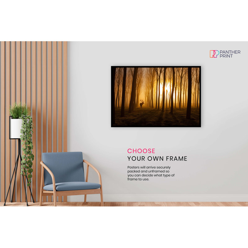 Deer In Golden Forest Wildlife - Wrapped Canvas Print, 46cm H x 31cm W