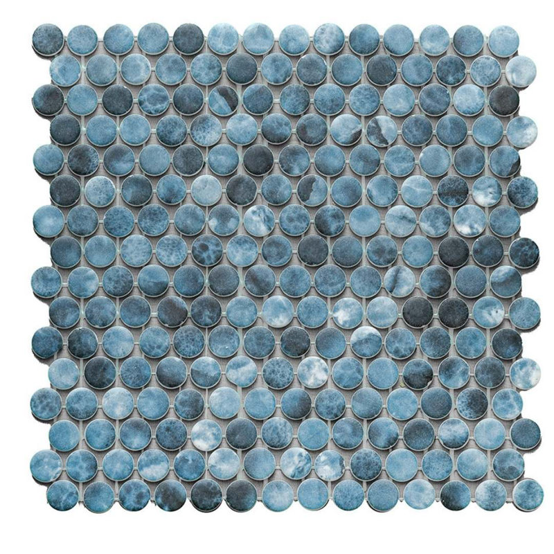 Eterna Penny 12"x12" Recycled Glass Mosaic Tile, Onice Blue