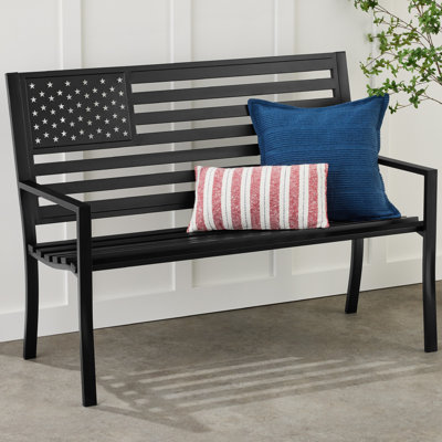 Onique Indoor Outdoor Steel Garden Bench w/ American Flag Backrest, 790lb Capacity by Red Barrel Studio