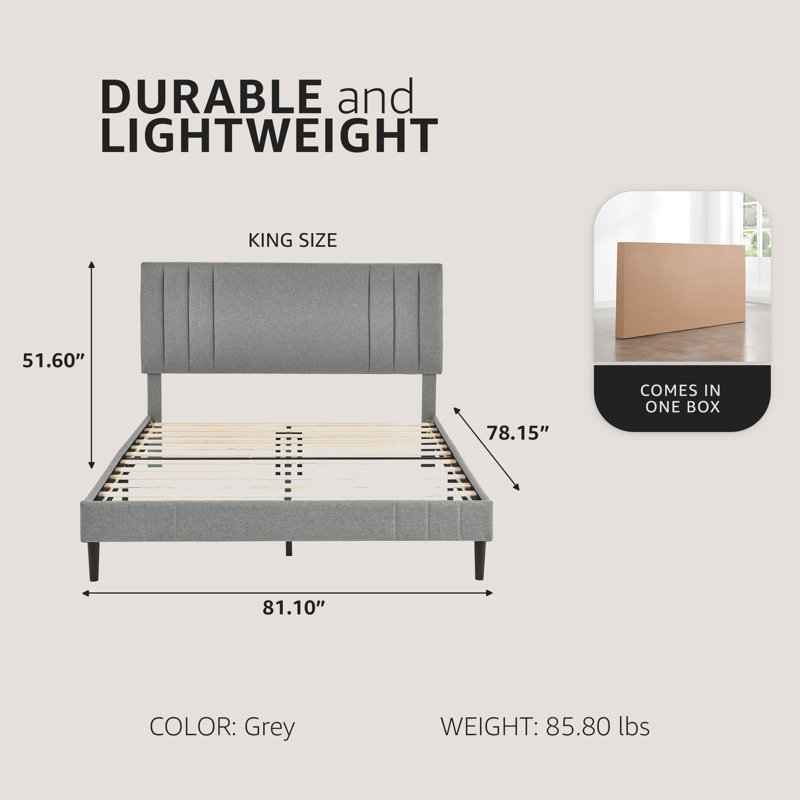 DeCoro Chicago Modern Tufted Upholstered Platform Bed, Light Gray, King