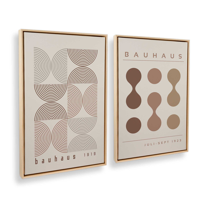 Bauhaus Flow and Composition en brun I, ensemble de 2, H 13 po x l 18 po, Cadre américain en érable flottant