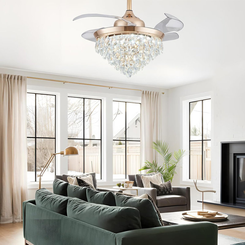 Ventilateur de plafond moderne en cristal 36 "avec lumières et télécommande Fandelier à DEL encastré à intensité variable avec fonction mémoire
