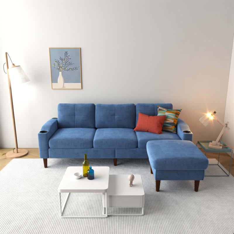 Canapé convertible en forme de L avec rangement, tabouret et combinaison 3 places pour le salon et les petits espaces