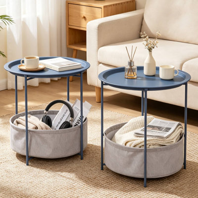 Jarrion End Table Set with Storage Bag Tray Top Foldable X-Shaped Legs