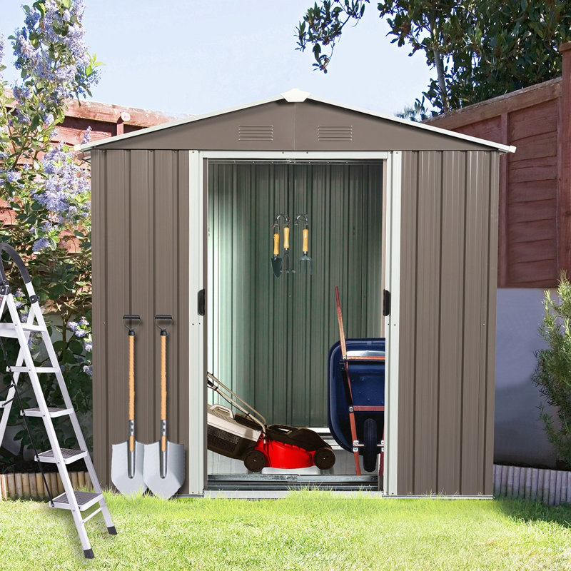 Remise de rangement extérieure en métal gris, H 72,56 po x l 72,56 po x P 46,97 po