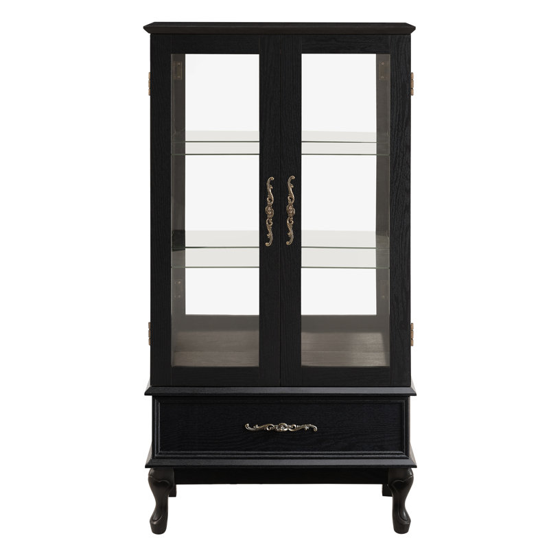 Armoire à vin à 2 portes avec système d'éclairage intégré, tablettes réglables, finition noire, tiroir caché et dossier en miroir - Créez un éclairage captivant et curieux