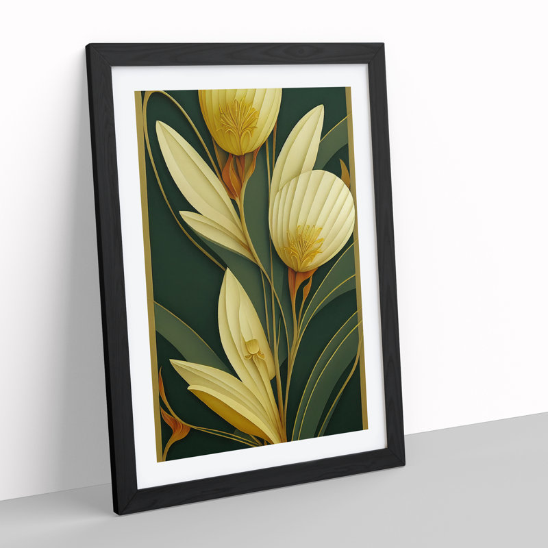 Classical Flower No.1 - Single Picture Frame Print, Black, 34cm H x 25cm W x 2cm D