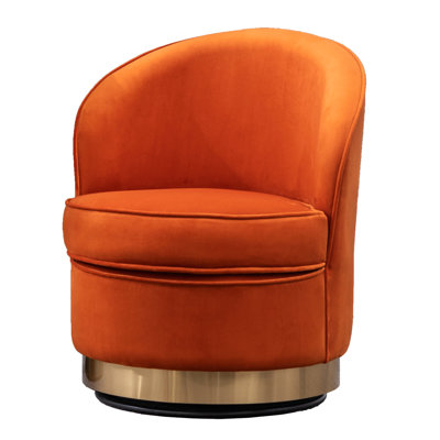 Orange Velvet Chair By - Swivel Base, Upholstery Contemporary In Rotating Seat,