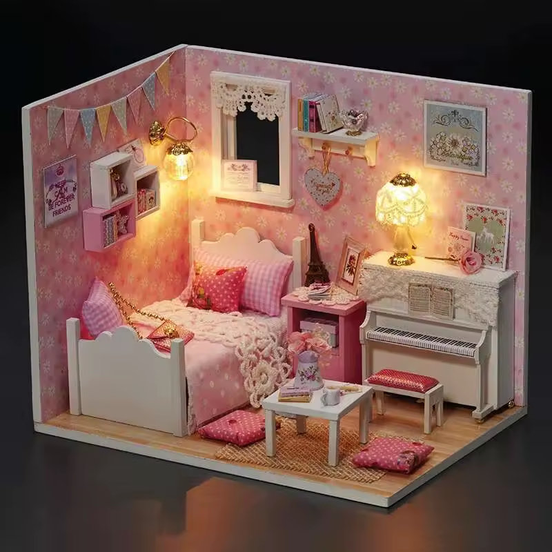Ensemble de maison de poupée Sunshine Princess - ensemble de chambre miniature Wizardi avec lumière DEL F07M51-71-3015