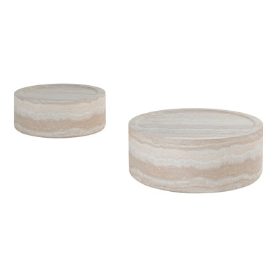 Ensemble de table basse ronde 2 pièces Gemma aspect travertin