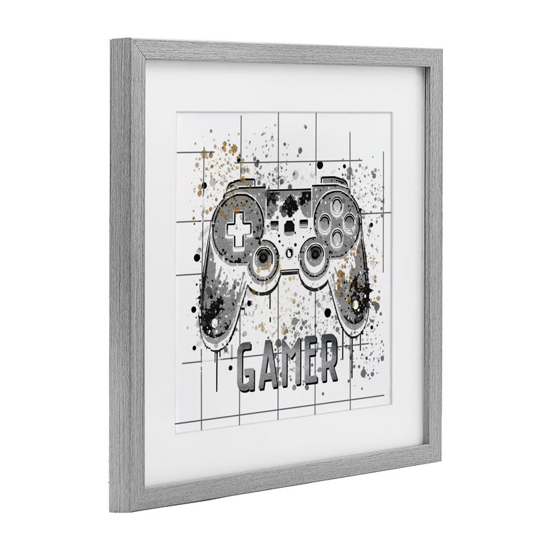 «Gamer with Pixel Splatter», reproduction d'art sous verre, conception de Kim Allen, H 13 po x l 13 po, Cadre de ferme gris