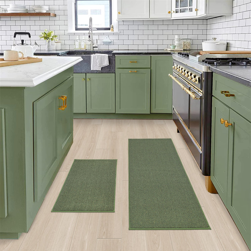 Solid Colour Non-Skid Kitchen Mat, Green, Runner 50.8cm x 121.9cm