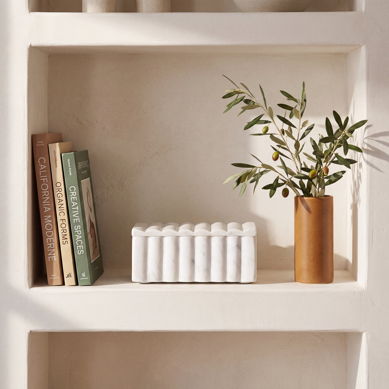 Textured Marble Storage Box, White