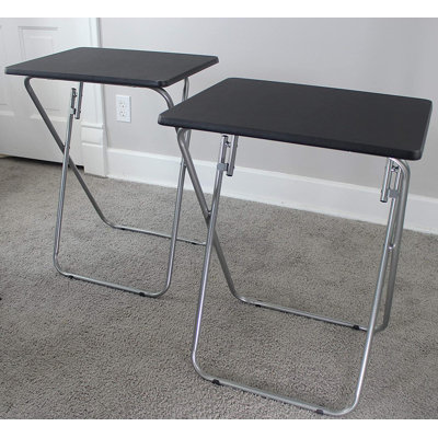 Georgieann 26" H Folding Tray Table Set with Metal Legs, Black Top