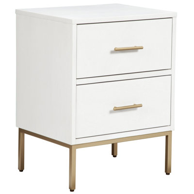 White And Gold Lines 2 Drawer Nightstand by Everly Quinn