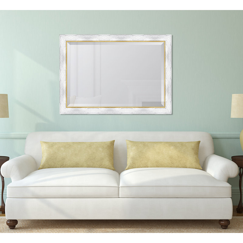 Miroir d’appoint biseauté brizzia, 27 po x 39 po, Blanc / or