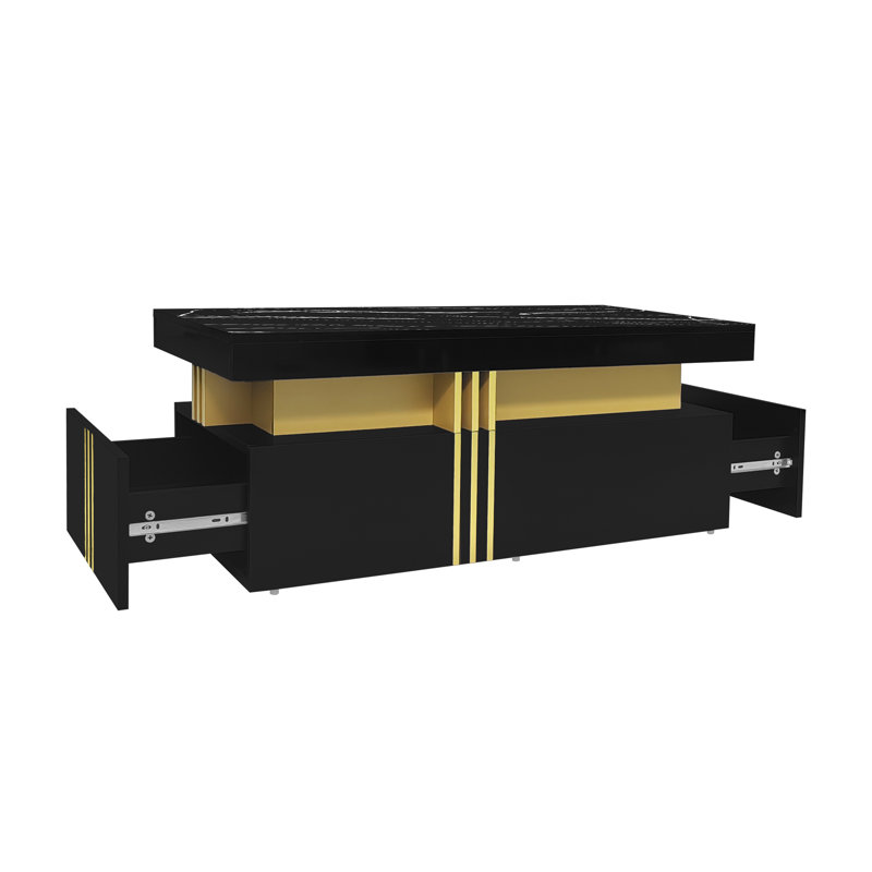 Chalsea Coffee Table with Storage, Black, Arabescato White Marble