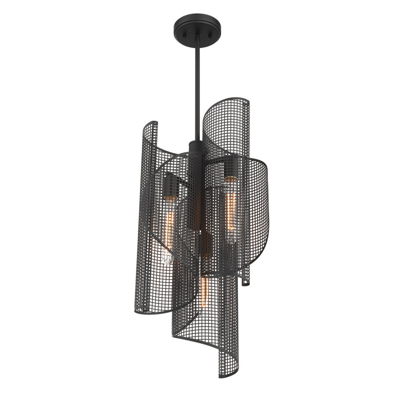 Luminaire suspendu 3 lumières Hillbourne, Noir mat, Noir