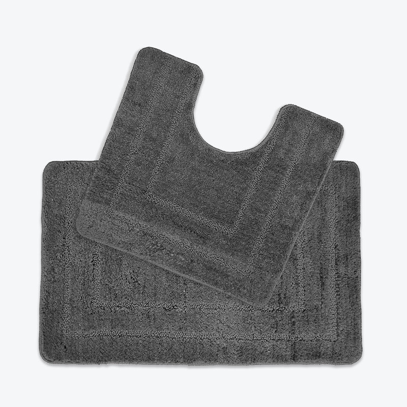 Josie 2 Piece Bath Mat and Pedestal Mat Set, Dark Grey