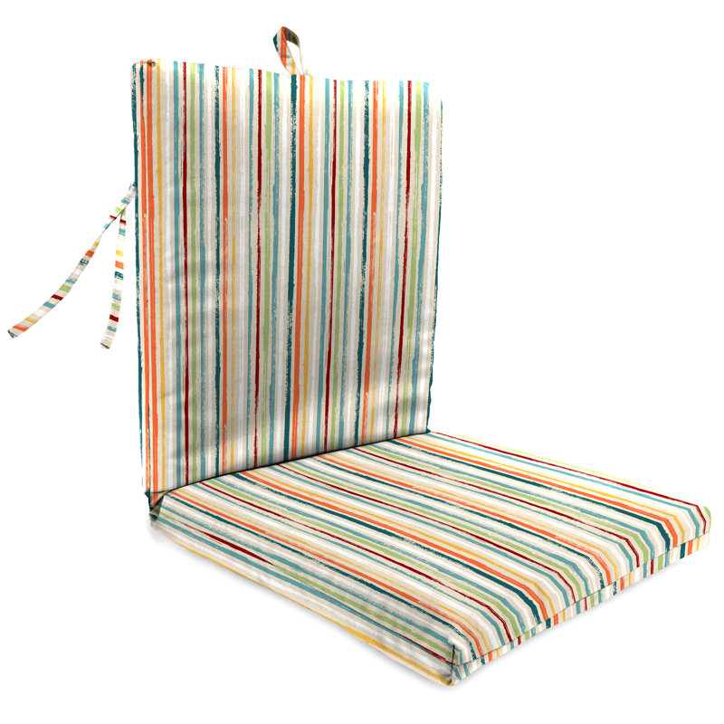 21" x 38" Outdoor Chair Cushion with Ties and Loop (Set of 2), Multi-Colored Striped 2