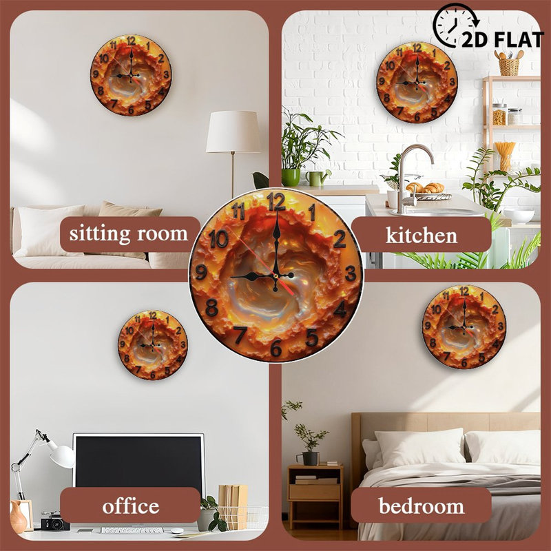 Horloge orange avec centre tourbillonnant