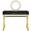 Coiffeuse en métal noir et or avec miroir rond rabattable et rangement