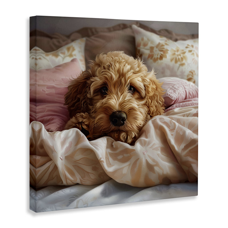  Art mural sur toile Nap Time Cuddling Pup par Jim Baldwin, H 17 po x l 17 po
