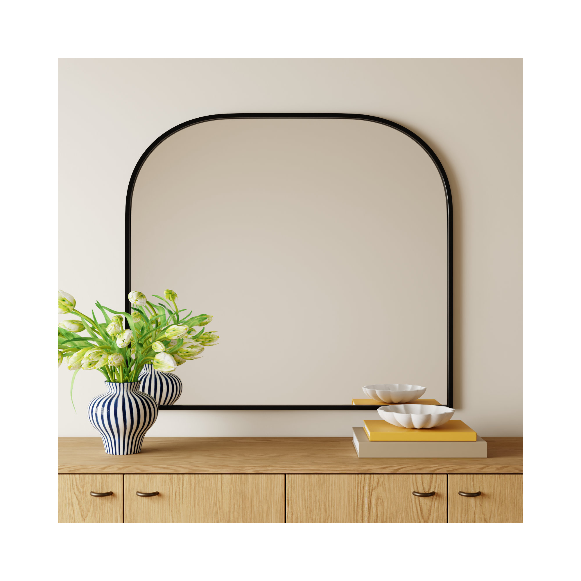 Sabine Metal Wide Arch Wall Mirror, 38" x 42", Black