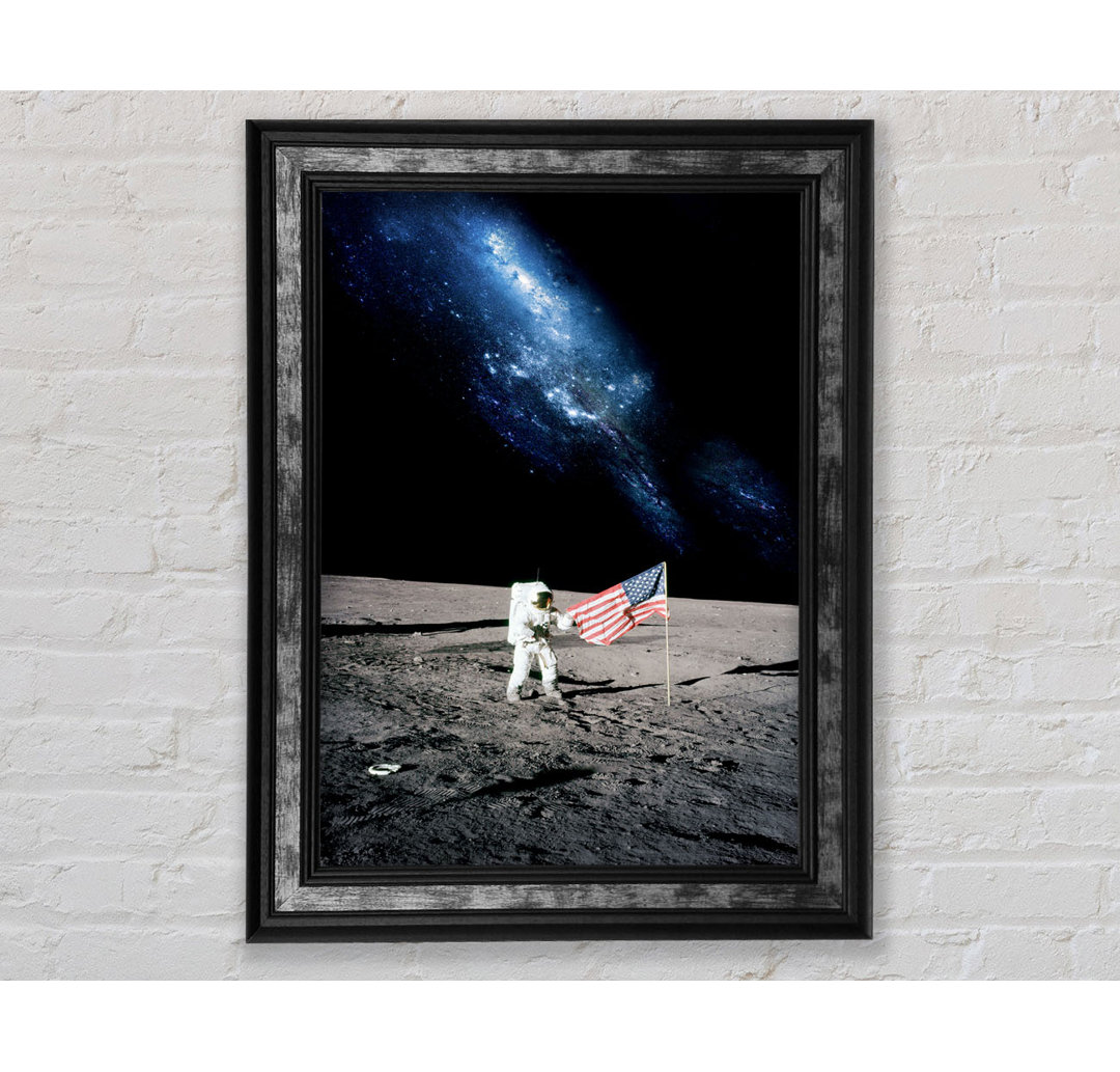 Gerahmtes Leinwandbild Astronaut And The American Flag On The Moon