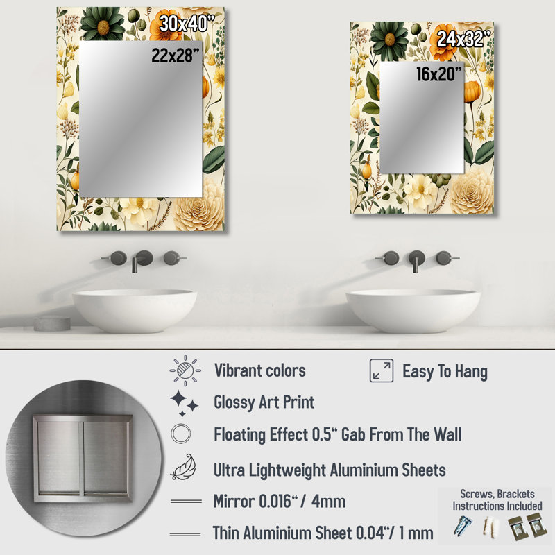 Floral Wanderlust Boho Pattern - Botanical Mirror Wall Decor, 40" x 30"