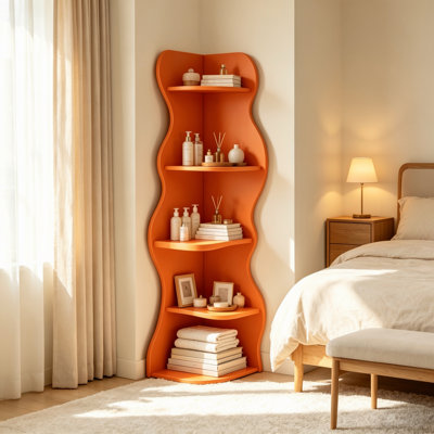 Bibliothèque d'angle à 5 niveaux en forme de S, présentoir incurvé moderne autoportant, organisateur de rangement pour plante à faible encombrement pour salon, chambre à coucher, salle de bain et bureau à domicile