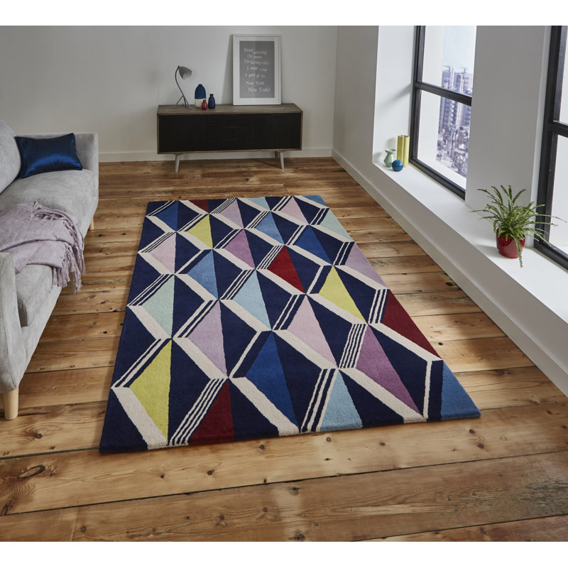 Fiona Howard Zig Zag Daniel Hand Tufted Wool Blue/Pink Rug, Rectangle 120 x 170cm
