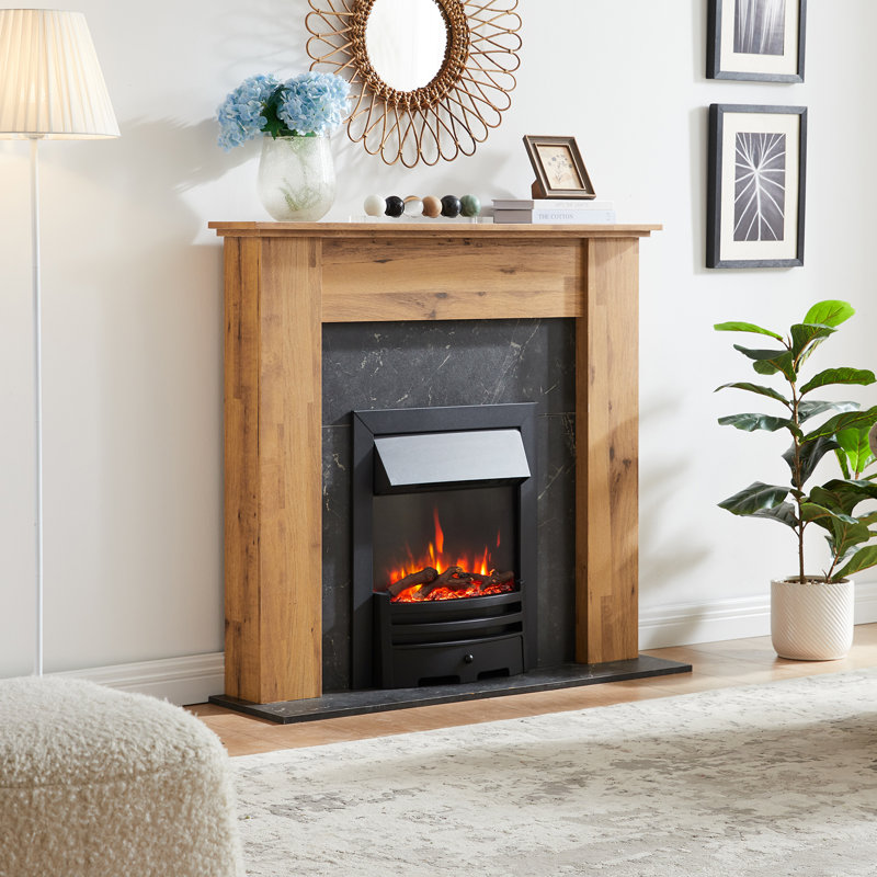 FLAMEKO Verona Electric Fireplace Insert, Logs and Black Chips Included 2kW Heater, Bauhaus Fret, Remote, Black