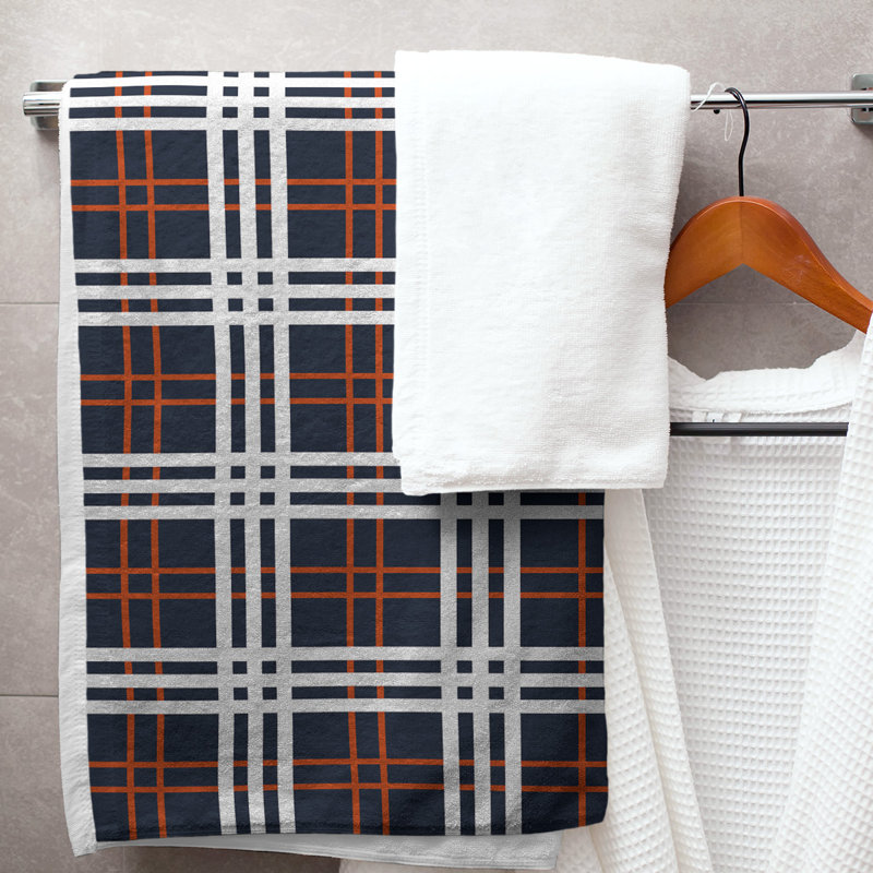 Serviette de bain Chicago football Luxury, Bleu marine foncé / orange / blanc, Mélange polyester-coton