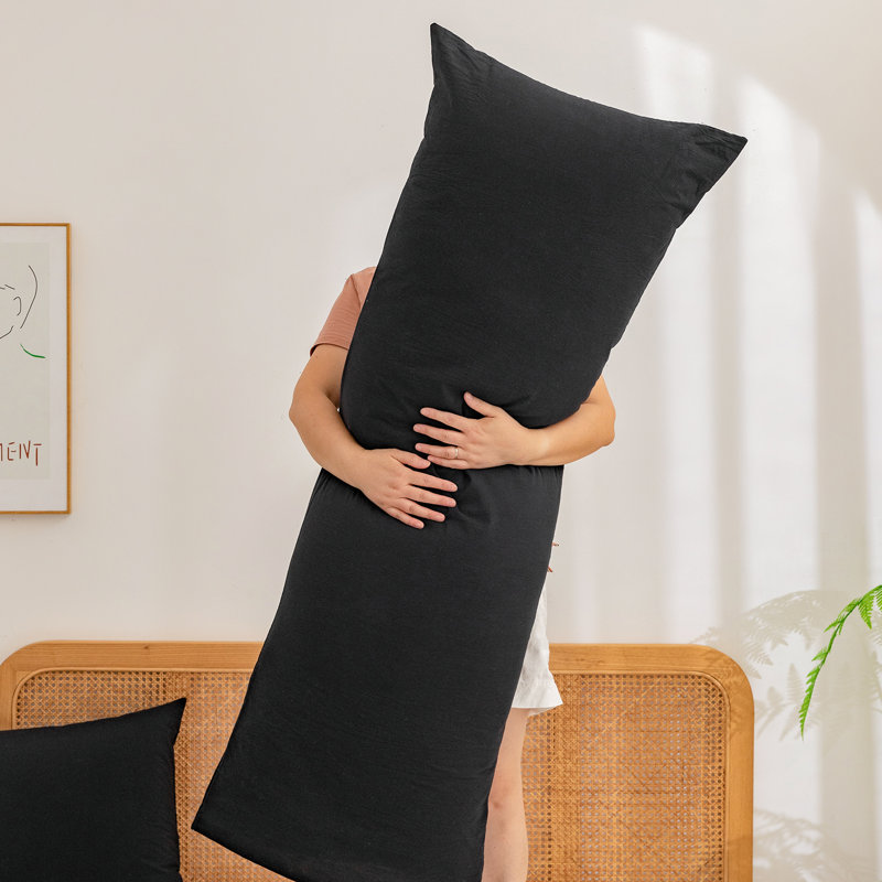 Housse de coussin 100% coton délavé Bestouch, De corps (20 po x 54 po), Noir profond
