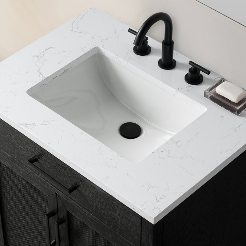 Meuble-lavabo simple 30 po avec dessus Sebastiano, Chêne noir / noir mat